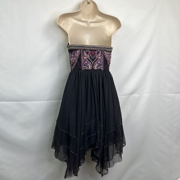 Free People gray embroidered strapless event dress size O - Picture 5 of 11